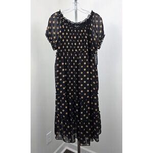 Sweet Storm Maternity Lined Ruffle Polka Dot Dress Black Brown 8